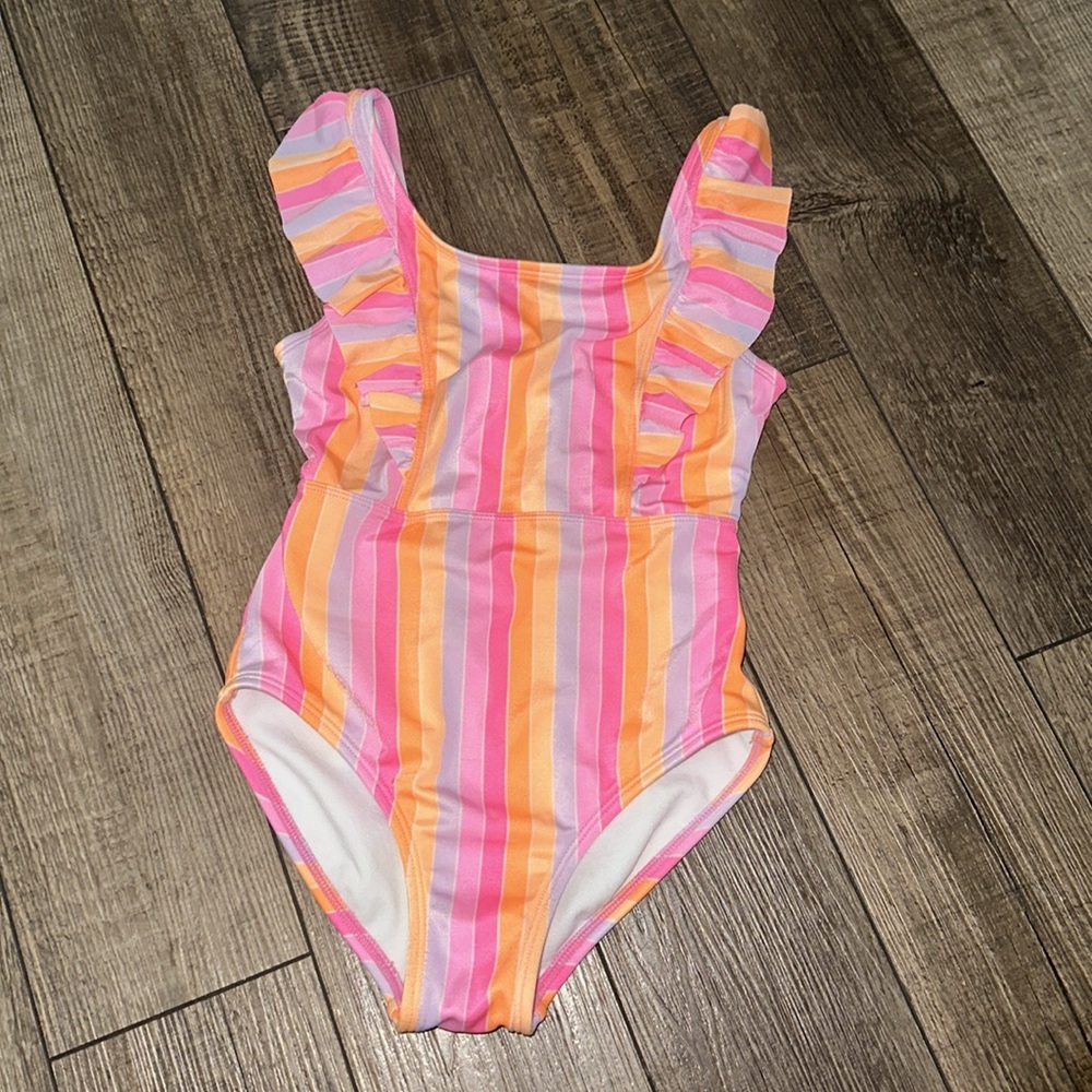 ❗️MUST GO❗️ Striped Pink and Orange Ruffle Swimsuit
